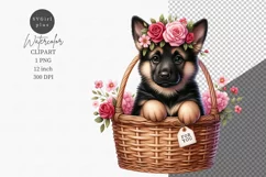 Valentines day, Dog in basket clipart, German Shepherd Product Image 1