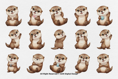 15 Bundle Watercolor Otter Cute Animal Pet Kids Sticker Product Image 8