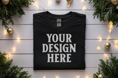 Gildan 5000 Black Folded Christmas Mockup, G5000 mockup Product Image 1