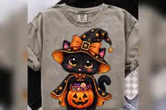 Halloween Black Cat PNG, Cute Witch Kitty Pumpkin Design Product Image 4