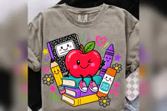 Back to School PNG, Cute Apple Pencil Crayon Notebook Design Product Image 4