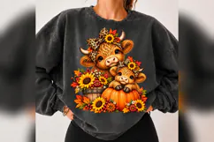 Fall Highland Cow PNG, Mom Baby Cow Pumpkin Design, Leopard Product Image 4