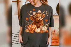 Fall Highland Cow PNG, Leopard Bow Pumpkin Cow, Autumn Product Image 4