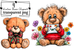 Whimsical Winter Bear Clipart Watercolor PNG Product Image 1