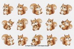 15 Bundle Watercolor Baby Squirrel Rodent Nut Animal Tree Product Image 8
