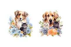 Cat with Dog Watercolor cliparts |Cat with Dog Illustration Product Image 2