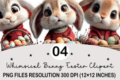 Whimsical Bunny Easter Clipart, Watercolor Easter Bunny PNG Product Image 1