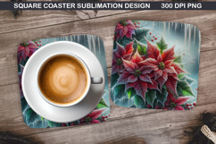 Poinsettias Coaster Sublimation, Christmas Coaster PNG Product Image 1