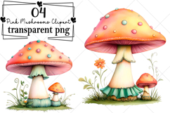 Pink Mushrooms Clipart Watercolor PNG Product Image 1