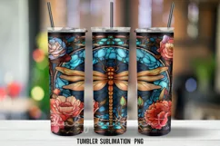 Dragonflies Stained Glass Tumbler Wrap Sublimation PNG Product Image 4