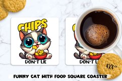 Funny cat with food saying square coaster. Sublimation PNG. Product Image 1
