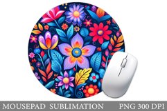 Flowers Mouse Pad Design. Neon Flowers Round Mouse Pad Product Image 1