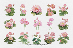 15 Bundle Watercolor Lotus Flower Meditation Elegant Floral Product Image 8