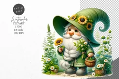 Gnome clipart, Gnome with sunflowers clipart, Summer clipart Product Image 1
