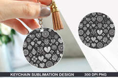 Flower Keychain Sublimation - Valentine Keychain PNG Design Product Image 1