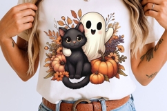 Fall Halloween Ghost And Cat Png, Floral Halloween Png. Product Image 8