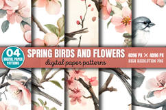 Spring Birds And Flowers Patterns PNG Product Image 1