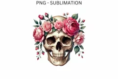 Watercolor Skull & Pink Flowers Sublimation File Product Image 4
