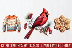 Retro Christmas Watercolor Clipart, Vintage Christmas PNG Product Image 1
