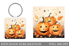 Cute Pumpkin Halloween Keychain. Square Keychain Sublimation Product Image 1