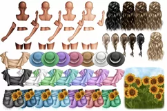 Clipart Sunflowers, Fashionable Girl with Sunflowers. Product Image 2