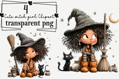 Cute witch girl Clipart Watercolor PNG Product Image 1