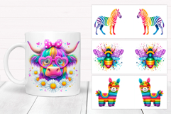 Rainbow Animals Mug Bundle. Colorful Animals Sublimation Product Image 10