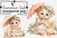 Whimsical Summer Cat Clipart Watercolor png Product Image 1