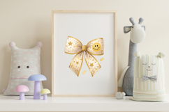 Gold Glitter Retro Smiley Coquette Bow Clipart Product Image 7