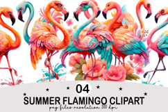 Whimsical Summer Flamingo Clipart Watercolor png Product Image 1
