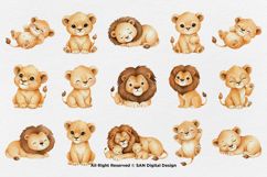 15 Bundle Watercolor Cute Lion Family Happy King Jungle Product Image 8