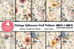 Vintage Grid Lined Ephemera Junk Journal JPG Product Image 1