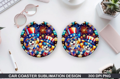 Dog Car Coaster Sublimation, 4th Of July Coaster PNG Design Product Image 1