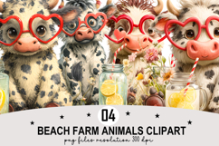 Whimsical Beach Farm Animals Clipart Watercolor PNG Product Image 1