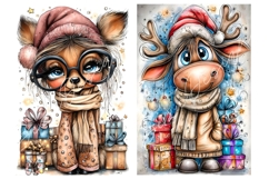 30 JPG Whimsical Cute Christmas Watercolor Animals Bundle Product Image 8