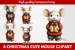 4 Christmas Cute Mouse Clipart | Adorable Holiday Mouse PNG Product Image 1