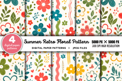 Summer Retro Floral Digital Paper JPG Product Image 1