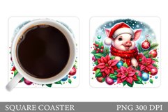 Christmas Pig Coaster. Cute Pig Coaster Sublimation Product Image 1