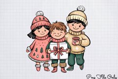 Cute Pink Christmas Watercolor Clipart PNG Product Image 9