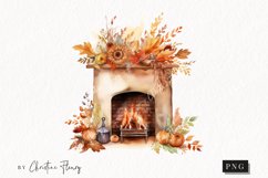 Watercolor Fall Flower Fireplace Clipart | Watercolor Fall Product Image 1