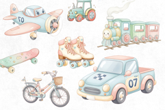 Watercolor Transportation Clipart PNG Bundle - Kawaii Product Image 3