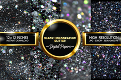 Black Holographic Glitter Digital Papers - 04 Variations Product Image 1