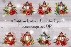 Christmas Lanterns Clipart- 8 Watercolor Illustrations Product Image 1