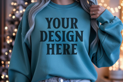 Comfort Colors 1566 Blue Spruce Sweatshirt Mockup, Cozy Boho Product Image 1