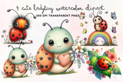 Cute Ladybug Watercolor Clipart PNG Product Image 1