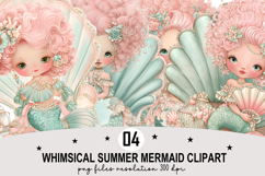 Whimsical Summer Mermaid Clipart Watercolor png Product Image 1