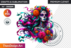 Floral Vibrant la catrina Day of Dead Clipart Sugar skull Product Image 1