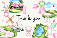 Coquette Pink Golf Vintage Golf Club Watercolor Clipart Product Image 9