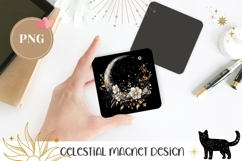 Moon Magnet, Celestial Magnet PNG, Floral Magnet Product Image 1