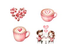Valentine&#039;s Day Coffee Watercolor Clipart Product Image 8